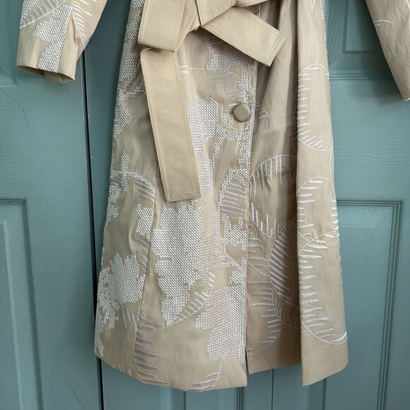 Vtg Y2K Samuel Dong Women's Trench Coat Medium Belted Embroidered Champagne - Picture 7 of 16
